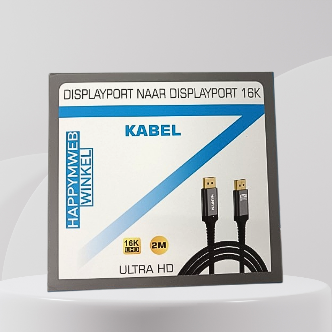 Happym Displayport 2.1 Kabel – Ultra High Speed 16K60Hz voor Haarscherpe Beeldkwaliteit - 1 Meter - 8k 120hz - 4k 240hz