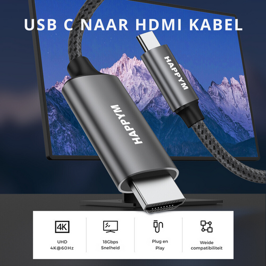 USB-C naar HDMI Kabel – Ultra High Speed 4K@60Hz voor Haarscherpe Beeldkwaliteit - 1 Meter