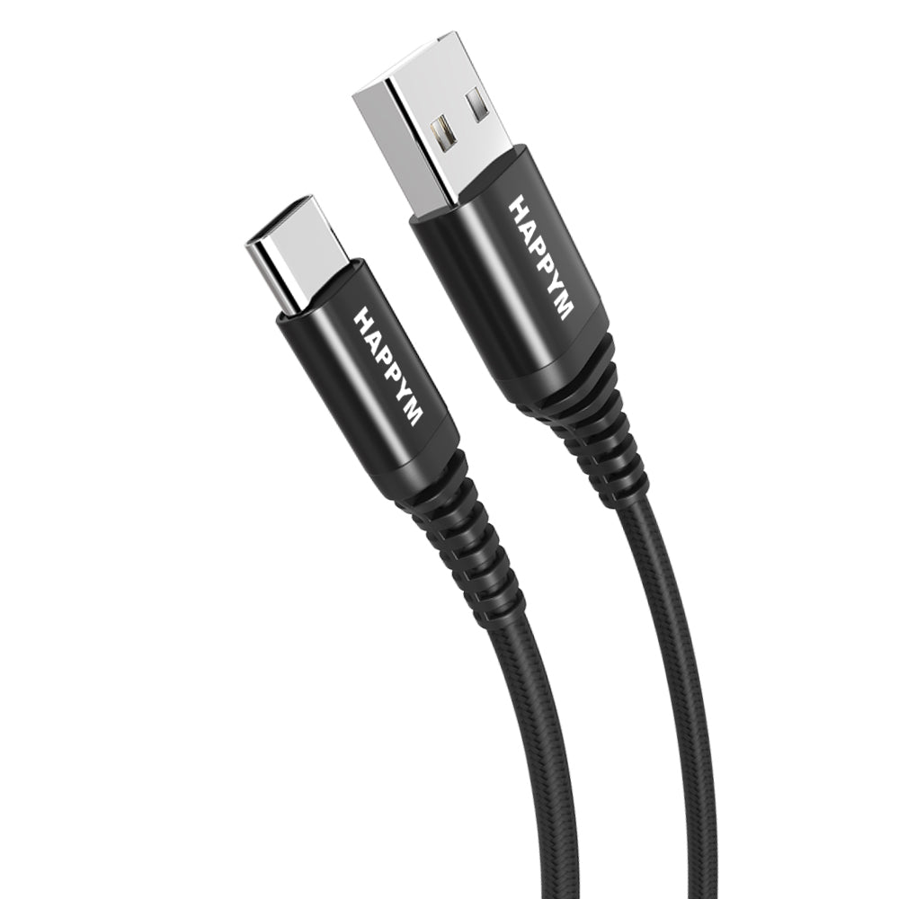 USB-C naar USB oplaad en data kabel 2M Zwart Nylon Gevlochten