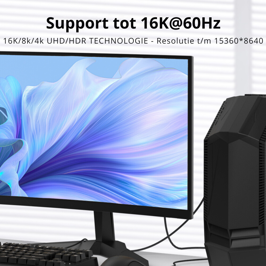Happym Displayport 2.1 Kabel – Ultra High Speed 16K60Hz voor Haarscherpe Beeldkwaliteit - 3 Meter - 8k 120hz - 4k 240hz