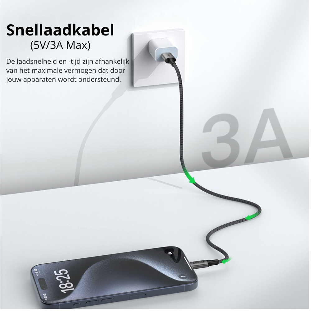 Happym USB-C naar USB 3.0 Kabel 3M - 5Gbps Dataoverdracht - 100W Opladen - Nylon Gevlochten voor Laptop, Smartphone en Tablet