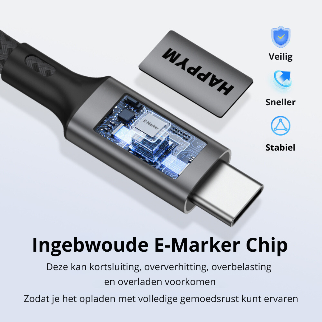 Happym USB C 4.0 Kabel 1M – 40Gbps Dataoverdracht – 240W PD Snelladen – Duurzaam Nylon Gevlochten voor Laptop en Smartphone