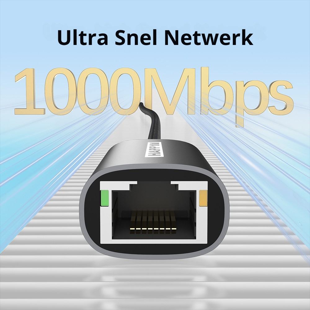 USB A naar RJ45 Ethernet Adapter – Gigabit 1000 Mbps – USB 3.0 naar LAN Netwerk Adapter – Plug & Play – Aluminium – Voor Laptop, PC, TV-Box