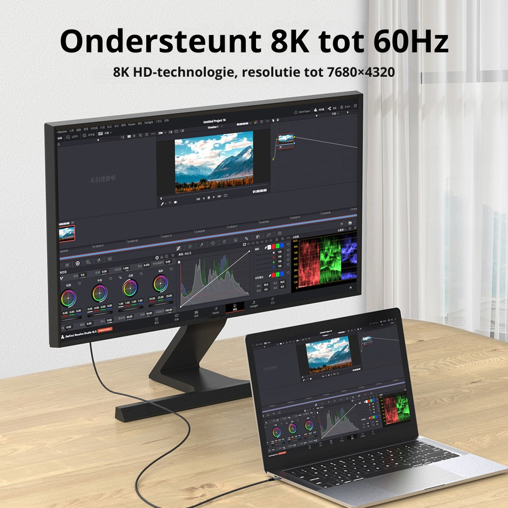 Happym USB C naar Displayport Kabel – Ultra High Speed 8K60Hz voor Haarscherpe Beeldkwaliteit - 1.8 Meter