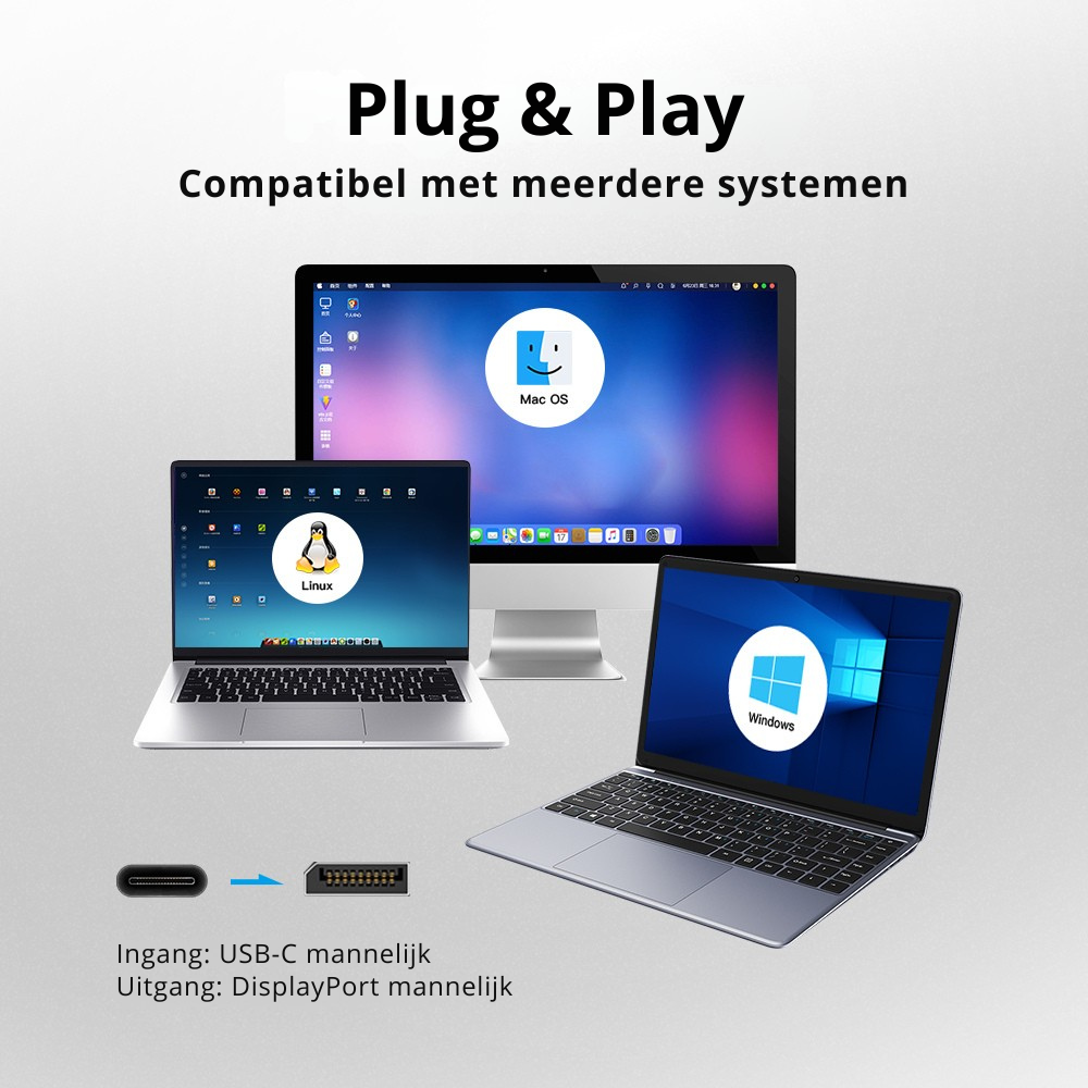 Happym USB C naar Displayport Kabel – Ultra High Speed 8K60Hz voor Haarscherpe Beeldkwaliteit - 1.8 Meter