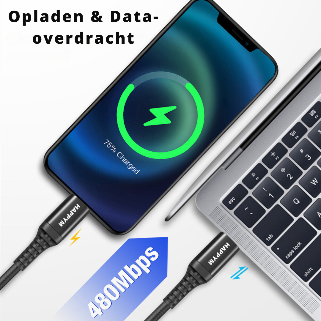 Lightning naar USB-C Kabel Datakabel en Oplaadkabel – Zwart – 0.5 Meter