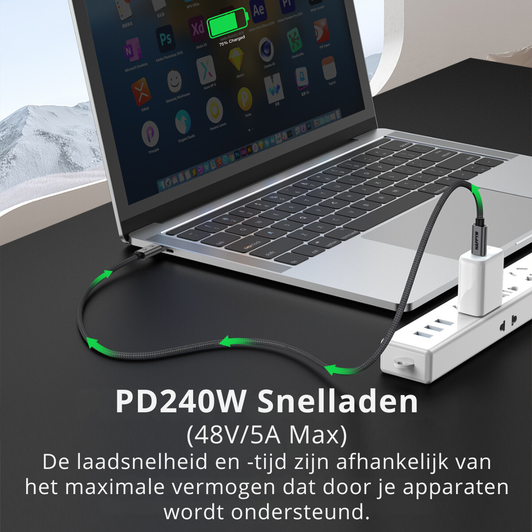 Happym USB-C 3.2 Kabel 3M - 20Gbps Dataoverdracht - 240W PD Snelladen - Duurzaam Nylon Gevlochten voor iPhone en iPad