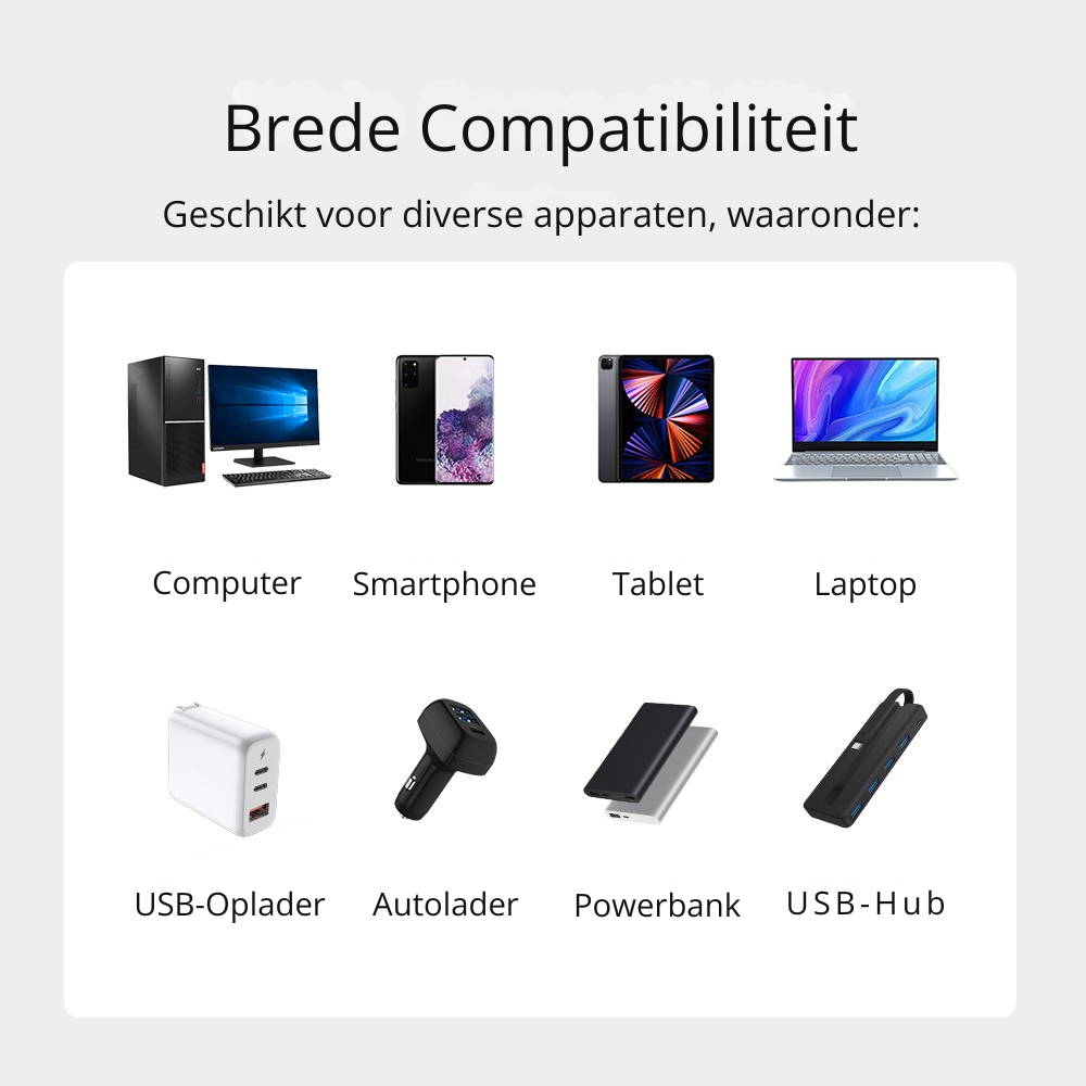 Happym USB-C naar USB 3.0 Kabel 3M - 5Gbps Dataoverdracht - 100W Opladen - Nylon Gevlochten voor Laptop, Smartphone en Tablet