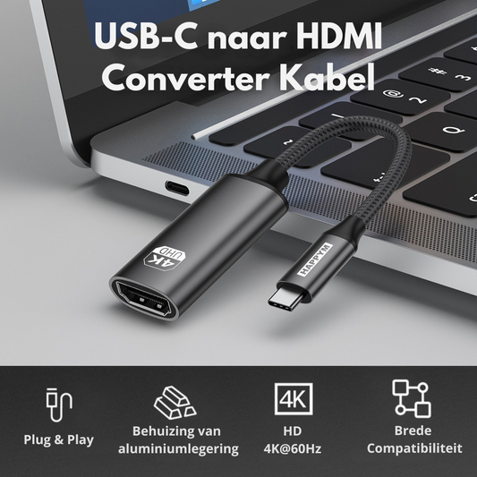 USB-C naar HDMI Adapter – 4K @ 60Hz – USB Type-C naar HDMI Female Converter – Plug & Play – Aluminium – Voor MacBook, iPad, Samsung, Switch, Laptop