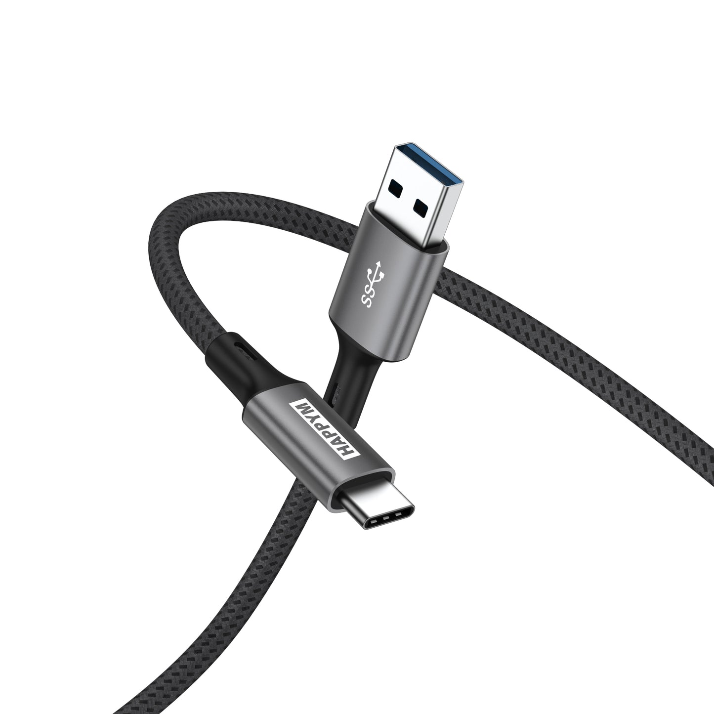 Happym USB-C naar USB 3.0 Kabel 3M - 5Gbps Dataoverdracht - 100W Opladen - Nylon Gevlochten voor Laptop, Smartphone en Tablet