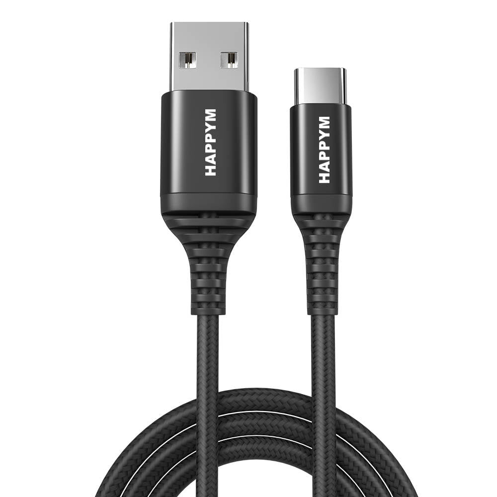 USB-C naar USB oplaad en data kabel 2M Zwart Nylon Gevlochten