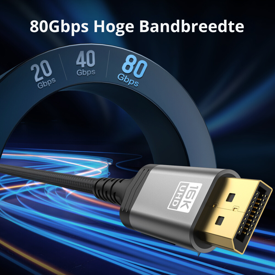 Happym Displayport 2.1 Kabel – Ultra High Speed 16K60Hz voor Haarscherpe Beeldkwaliteit - 3 Meter - 8k 120hz - 4k 240hz