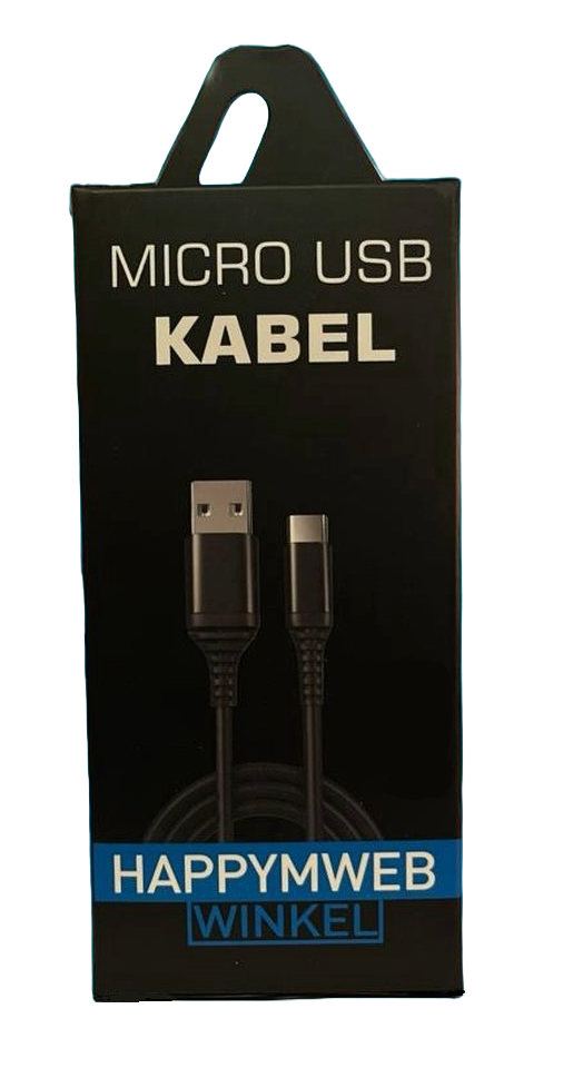 Micro USB Kabel 0.5M Zwart Nylon Gevlochten