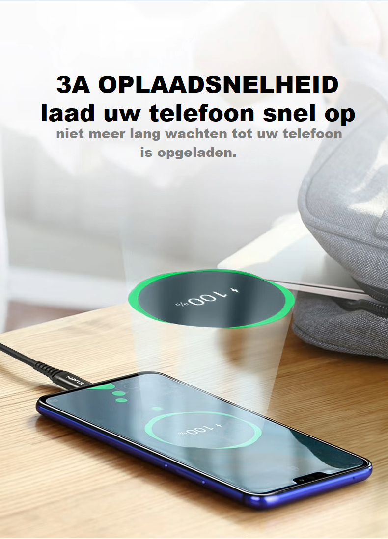 Micro USB Kabel 0.5M Zwart Nylon Gevlochten