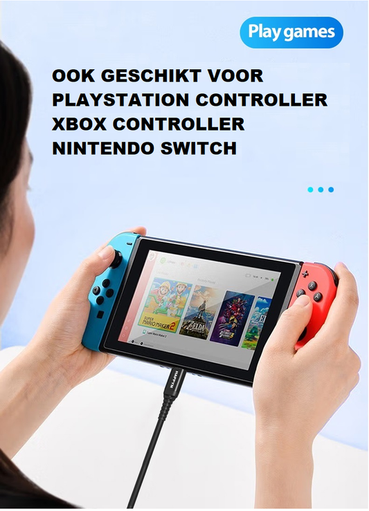 USB-C naar USB-C datakabel en oplaadkabel 2M Zwart Nylon Gevlochten