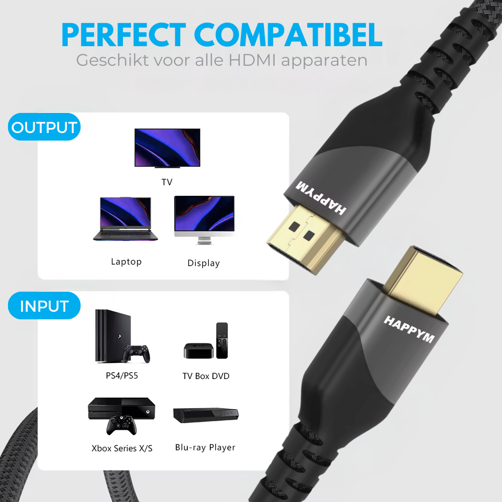 HDMI naar HDMI Kabel – Ultra High Speed - 8K 60Hz - 4K 120Hz voor Haarscherpe Beeldkwaliteit - 2.1 HDMI - 48Gbps - 1 Meter