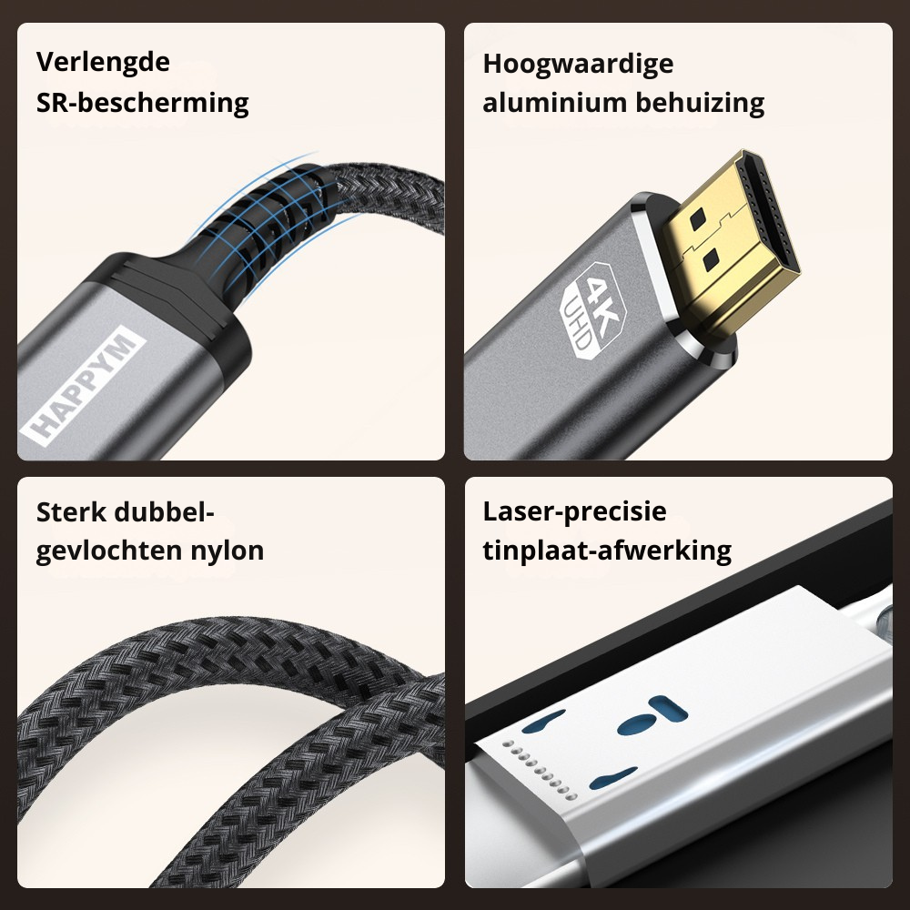 Happym DisplayPort naar HDMI Kabel 1M – 4K30Hz Ultra High Speed – Haarscherpe Beeldkwaliteit voor TV en Monitor