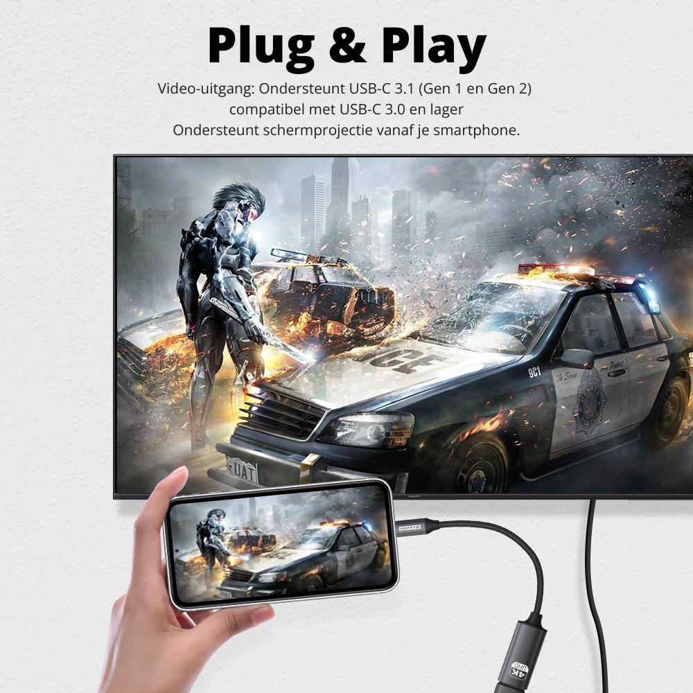 USB-C naar HDMI Adapter – 4K @ 60Hz – USB Type-C naar HDMI Female Converter – Plug & Play – Aluminium – Voor MacBook, iPad, Samsung, Switch, Laptop