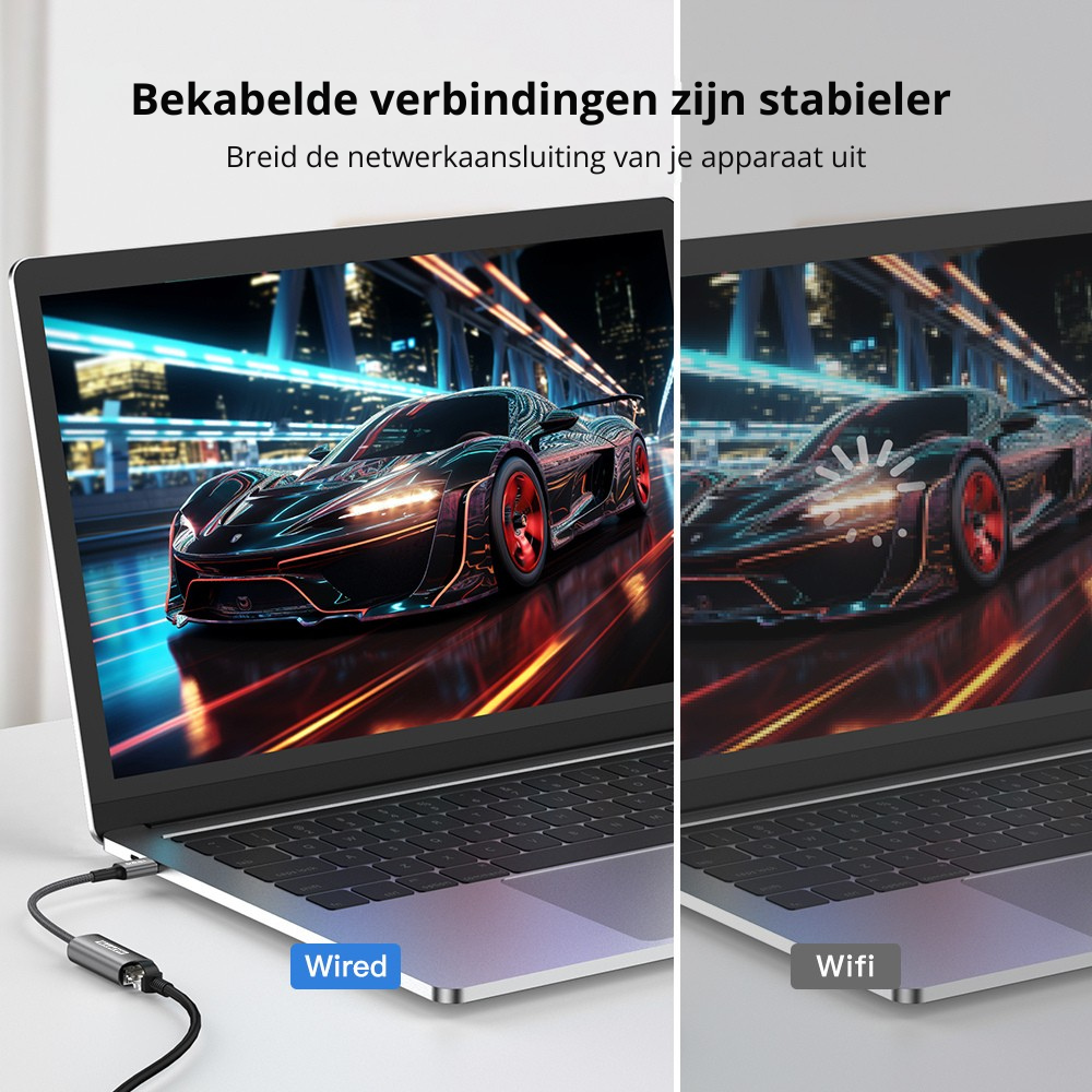 USB-C naar RJ45 Ethernet Adapter – Gigabit 1000 Mbps – USB Type-C naar LAN Netwerk Adapter – Plug & Play – Aluminium – Voor MacBook, Laptop, iPad, Chromebook