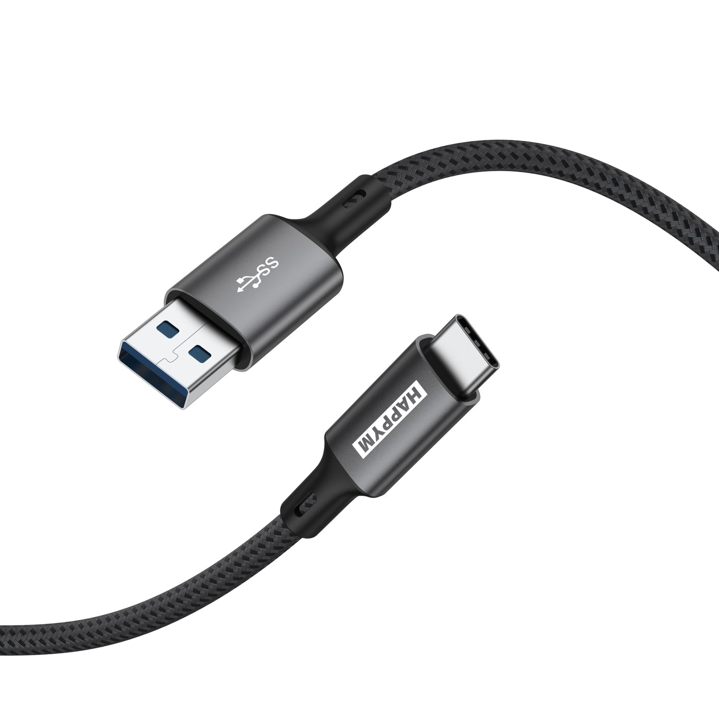 Happym USB-C naar USB 3.0 Kabel 3M - 5Gbps Dataoverdracht - 100W Opladen - Nylon Gevlochten voor Laptop, Smartphone en Tablet