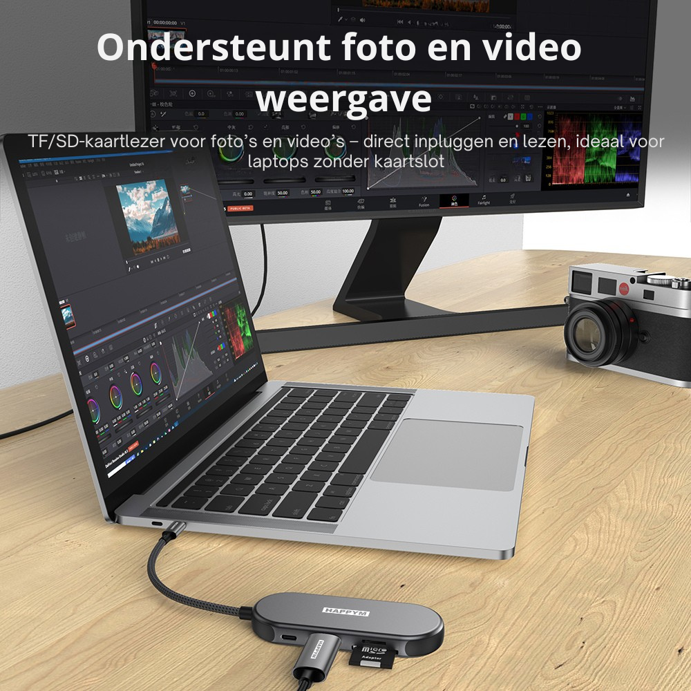 USB-C Hub 7-in-1 Multifunction Docking Station - 4K HDMI 60Hz, PD 100W, 3x USB 3.0, SD/TF Kaartlezer - Universeel voor MacBook, iPad, Windows Laptop